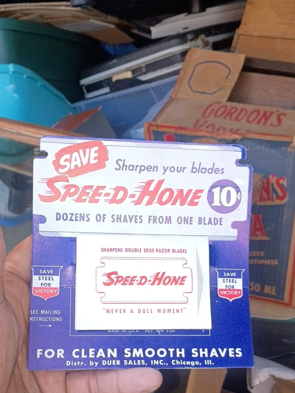 Spee-D-Hone Razor Blade Sharpener Card - Blue & White 1950s? New Old Stock